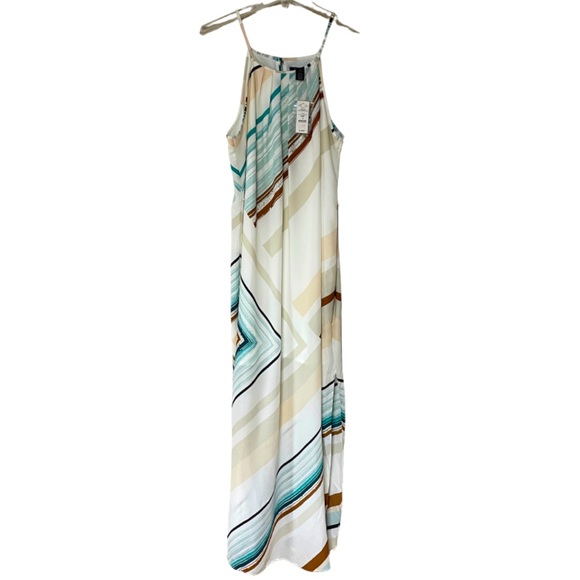 White House Black Market Dresses & Skirts - NWT White House Black Market White Teal Asymmetrical Stripe Maxi Dress Sz 14